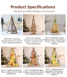 Détails des décorations de Noël en bois à LED avec lumière chaude et motifs gravés