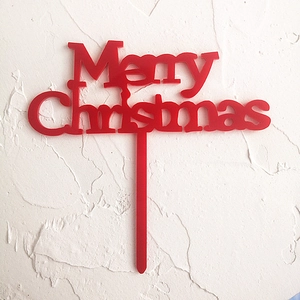 Red acrylic Merry Christmas cake topper decoration for holiday party dessert styling