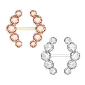 Nipple piercing jewelry set with rose gold pink zircon and silver white zircon studs