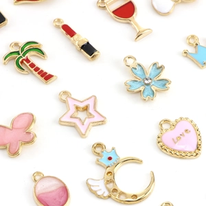Assorted colorful enamel alloy charms with coconut tree and heart shapes for DIY jewelry