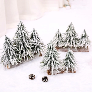 Mini Christmas Tree Snowy Flocked PVC With Wood Base Desktop Tabletop Decoration Winter Scene Festive Ornament