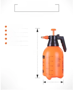 Detailed specs of the 2L orange pressure sprayer showing 31cm height and 310g weight