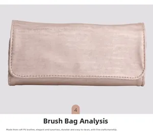 Champagne gold PU leather makeup brush bag with elegant flap design and durable texture