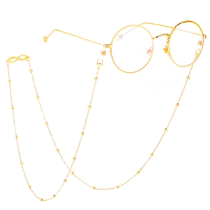 Minimalist gold round frame glasses with infinity charm beaded metal eyewear chain
