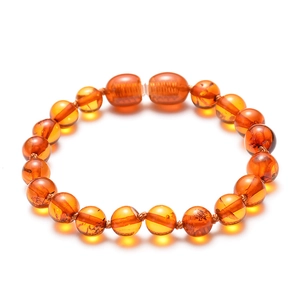 Natural Baltic amber beaded bracelet for babies in translucent orange-red finish