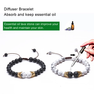 8mm lava and white turquoise couple bracelets with golden crown and oil diffuser feature