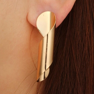 Exaggerated Irregular Spiral Design Earrings Polished Alloy Geometric Curve Punk Style Shiny Metallic Jewelry For Women