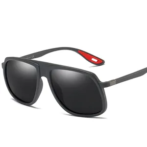 Modern TR90 polarized sports sunglasses with matte grey frame and red non-slip temple tips