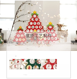 Detail of wooden Christmas tree ornaments with miniature Santa and snowman pendants