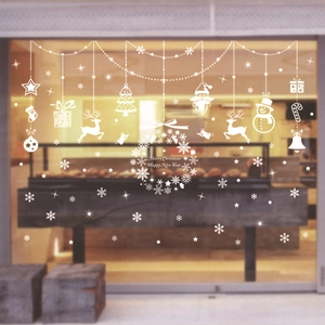 White Christmas window decals set with snowflakes, reindeer and Merry Christmas wreath