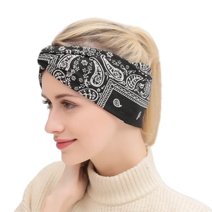 Women Twisted Headband Elastic Fabric Paisley Floral Plaid Print Bohemian Style For Yoga Sports Daily Hair Accessory