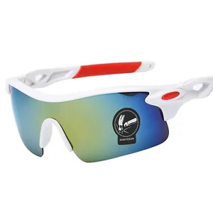 White sports cycling sunglasses with vibrant colorful mirrored gradient lenses for outdoor use