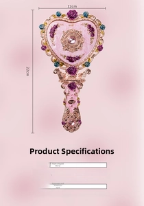 Detailansicht herzförmiger Handspiegel aus Zinklegierung in Roségold mit floralen Akzenten