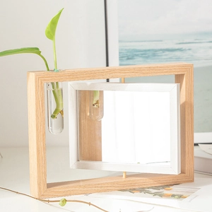 Cadre photo rotatif en bois avec vase en verre pour plantes de culture hydroponique