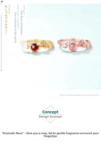 Detail view of 925 sterling silver rose rings with garnet and pink gemstones