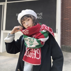 Detailed knit pattern showing Christmas snowflakes and Merry Christmas text on winter scarf