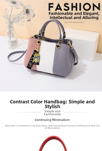 Close-up of tricolor crocodile texture faux leather tote bag with fox buckle detail