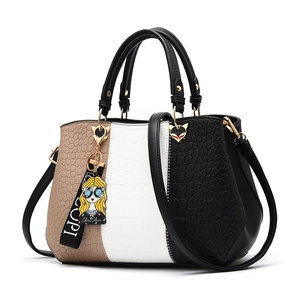 Minimalist tricolor crocodile pattern PU leather tote bag with gold fox emblem