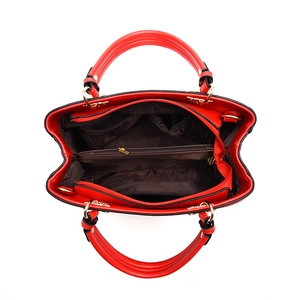 Red PU leather tote bag with a top-down view showing spacious interior compartments