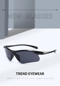 Detail view of black aerodynamic sports sunglasses with anti-slip temple texture