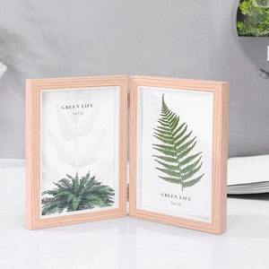 Three-panel folding wooden picture frame 5x7 inches with minimalist Nordic style design