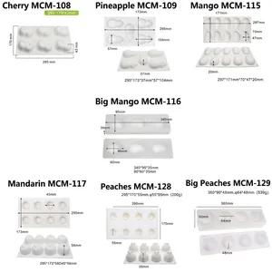 White silicone fruit-shaped molds for mousse cake and candles with detailed dimensions