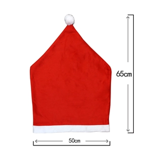 Red Christmas hat chair cover in soft fabric with white pompom, size 50x65cm for decor