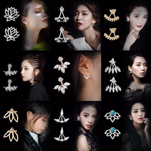 Ear Jacket Earrings For Women Hollow Lotus Flower Geometric Butterfly Star Moon Alloy Rhinestone Faux Artificial Pearl