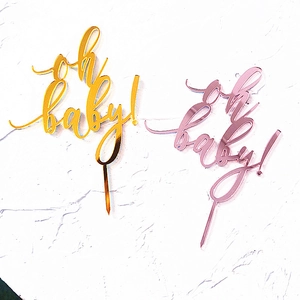 Gold and rose gold acrylic oh baby cake toppers for newborn birthday party decoration