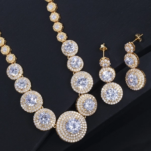 Exquisite gold-plated bridal jewelry set with micro-inlaid cubic zirconia stones