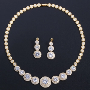 Luxurious Copper Zirconia Jewelry Set With Necklace And Earrings Micro Pave Real Gold Plated Wedding Banquet Women Jewelry