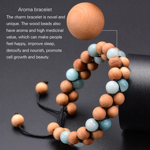 Zweireihiges Armband aus Amazonit und Holzperlen, verstellbar mit natürlichem Duft