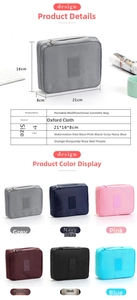 Detail view of large travel toiletry bag with size 21x16x8cm and multiple color options