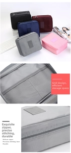 Detail view of the durable nylon travel toiletry bag showing the secure mesh divider inside