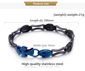 Detail specifications of stainless steel skull bracelet with blue and black finish