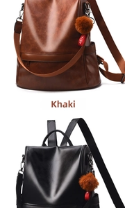 Close-up of litchi pattern faux leather texture on black and khaki backpacks