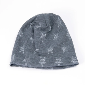 Winter dark grey knit beanie hat with white star pattern for men and women