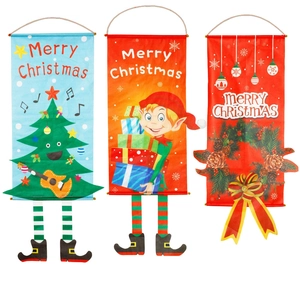 Three-piece Christmas wall banner set featuring tree, elf, and wreath festive designs