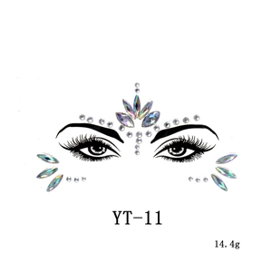 Detailed view of YT-11 iridescent rhinestone face stickers for artistic party makeup