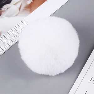 Pompon de 8 cm de piel de conejo sintética blanca para ropa y accesorios DIY