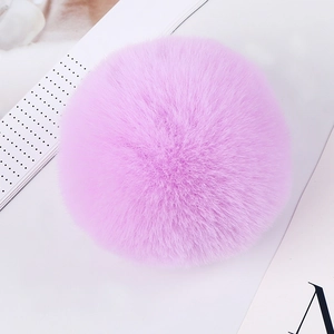 Pompón de pelo de conejo sintético de 8cm lila claro para calzado y gorros DIY