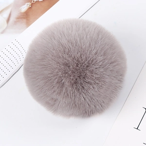Pompón individual de 8cm de piel sintética de conejo gris para manualidades y moda