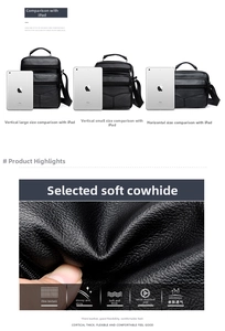 Close-up of premium black leather texture and versatile business bag sizes comparison