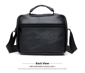 Detailed back view of black lychee leather men's briefcase with zipper pocket