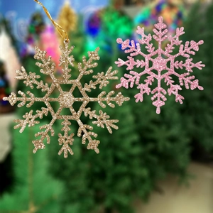 Christmas Snowflake Ornaments Glitter Plastic Hanging Pendant Festive Tree Decor Winter Wonderland Party Supplies
