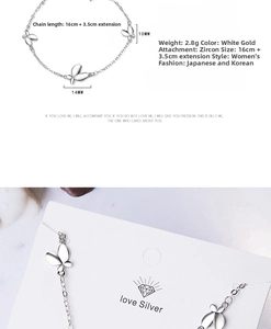 Detailed view of butterfly charm bracelet with 16cm plus 3.5cm chain and zircon stones
