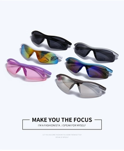 Top view of aerodynamic sports sunglasses in six different colorful mirrored finishes