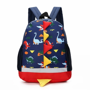 Kids Cartoon Dinosaur Backpack 3D Fins Breathable Nylon Preschool Kindergarten School Bag Reflective Strip Boys Girls