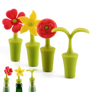 Silicone Wine Bottle Stoppers Reusable Leak-Proof Beverage Bottle Caps Flower Sprout Shape Decorative Kitchen Bar Accessories