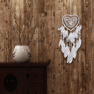 Elegant white heart-shaped lace dreamcatcher with feathers for home wall hanging decor